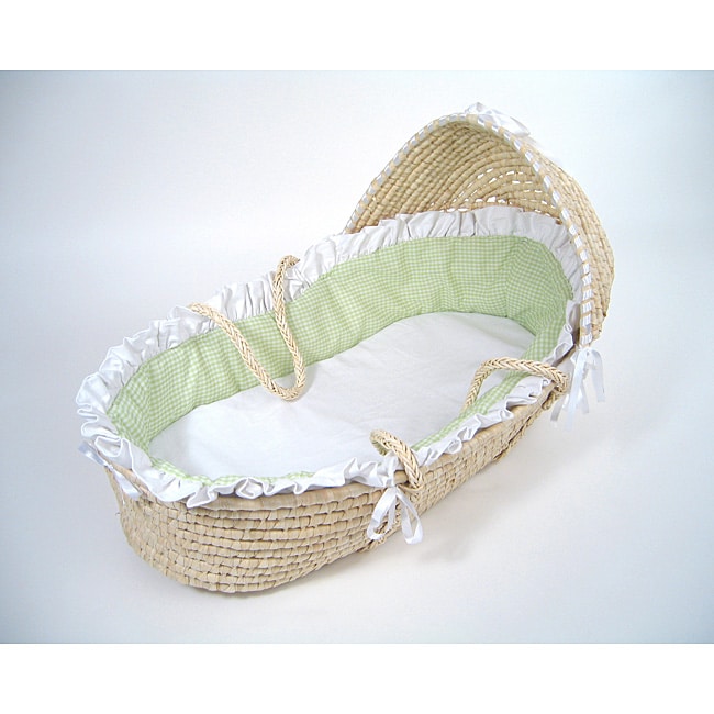 Natural Moses Basket With Sage Gingham Bedding