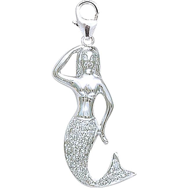 14k White Gold Diamond Mermaid Charm  