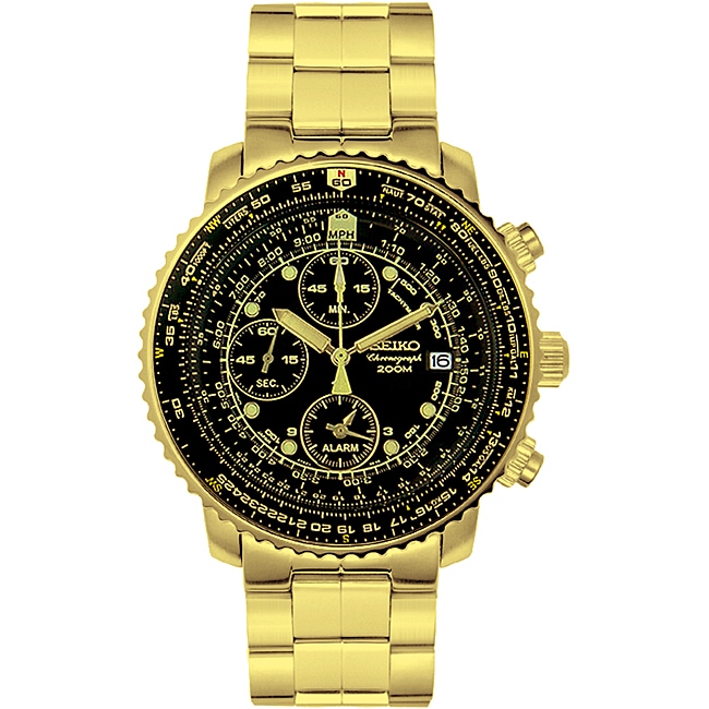 Seiko Aviation Mens Goldtone Chronograph Watch  