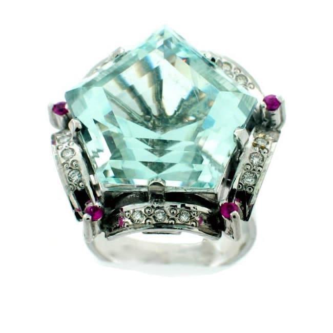 14k Gold Aquamarine Ruby 1/5ct TDW Diamond Ring (G H, VS2 SI1