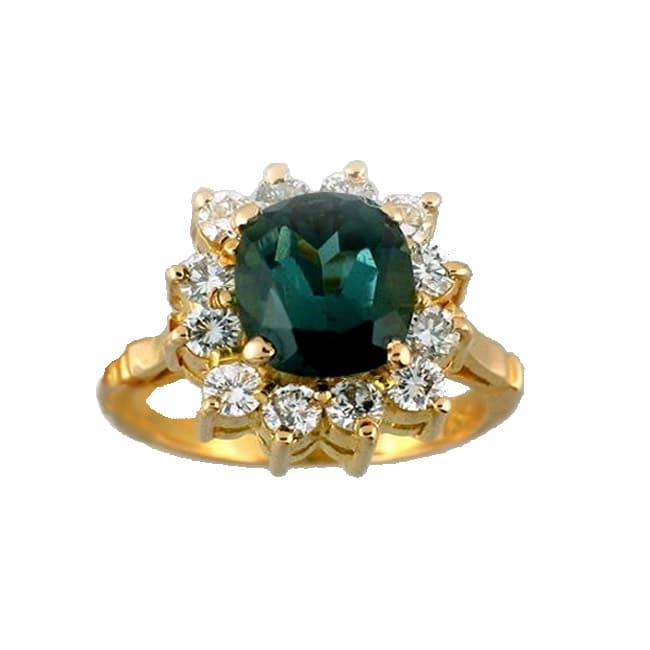 18k Gold Green Tourmaline and 1ct TDW Diamond Ring (G H, VS2 SI1