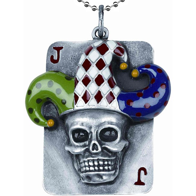 Pewter Joker Skull Dog Tag Necklace  