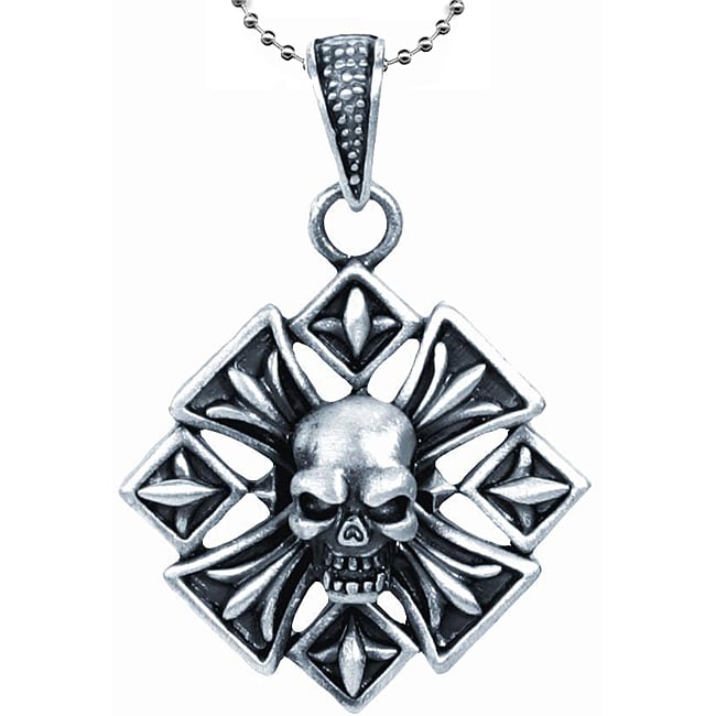 Pewter Fleur de Lis inspired Skull Necklace  