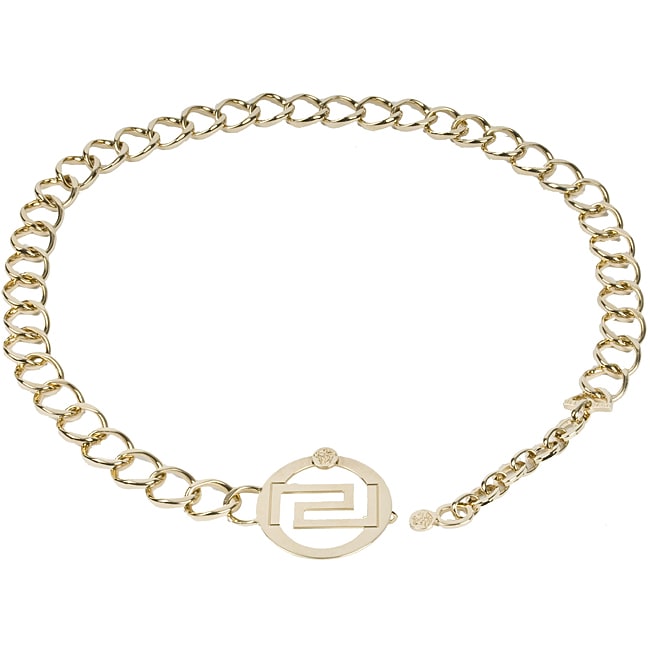 Versace Womens Gold Round Buckle Chain Link Belt  