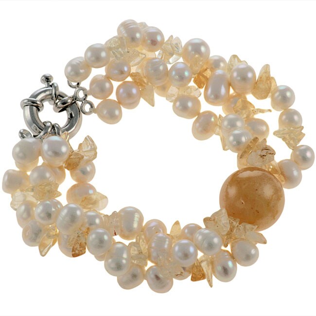   White Pearl, Citrine and Jade Bracelet (8 9 mm)  