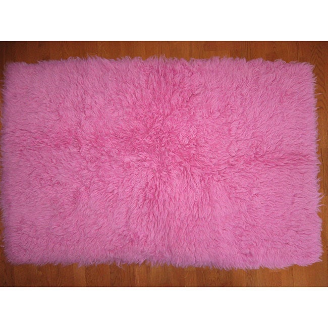Premium Flokati Pink Wool Rug (5 x 8)  