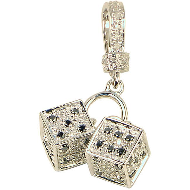 14k White Gold 7/8ct TDW Black and White Diamond 3D Dice Charm (H I 