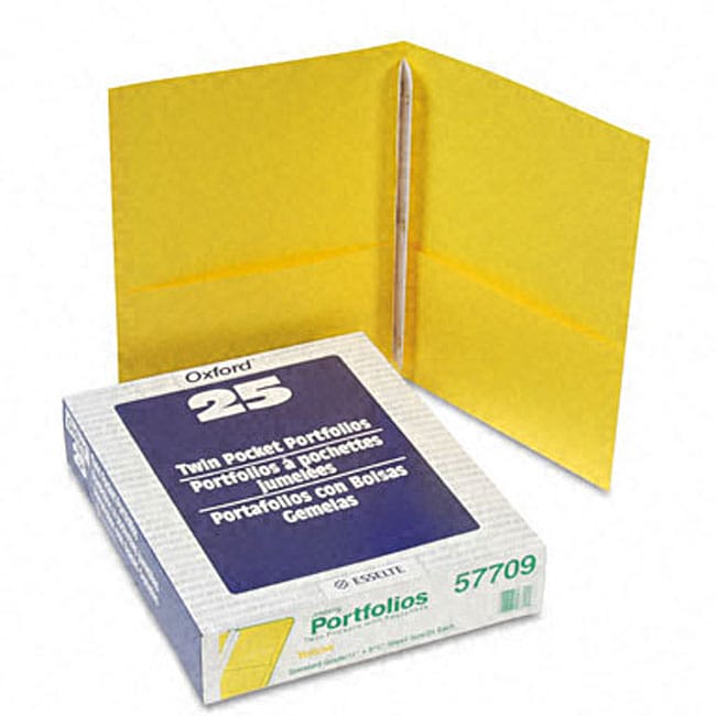 Yellow Twin pocket Portfolios With Three Tang Fasteners (25 Per Box)