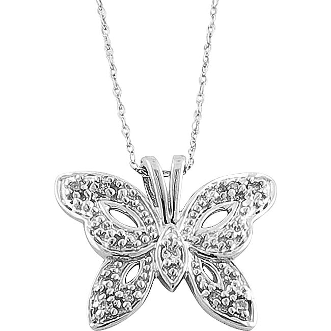 10k White Gold 1/10ct TDW Diamond Butterfly Necklace  