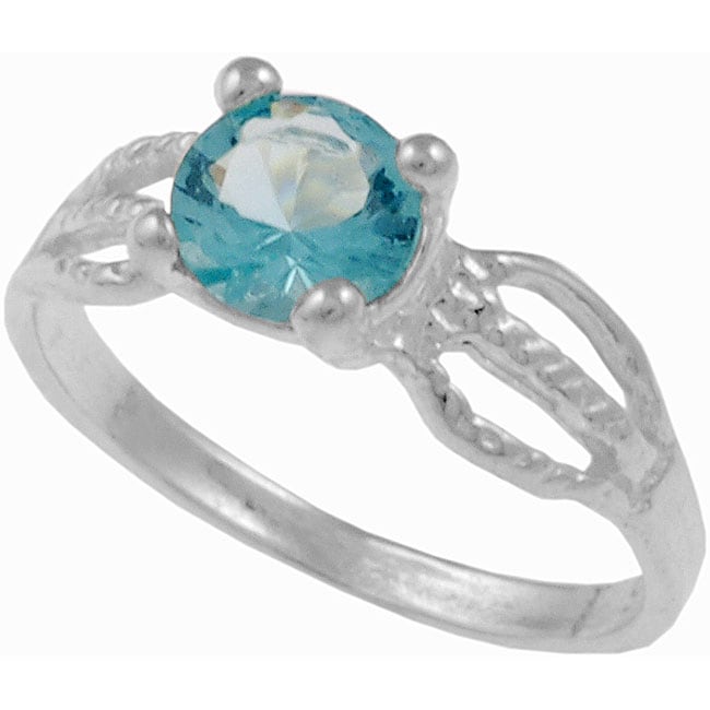 Sterling Silver Aqua Cubic Zirconia Childs Ring  