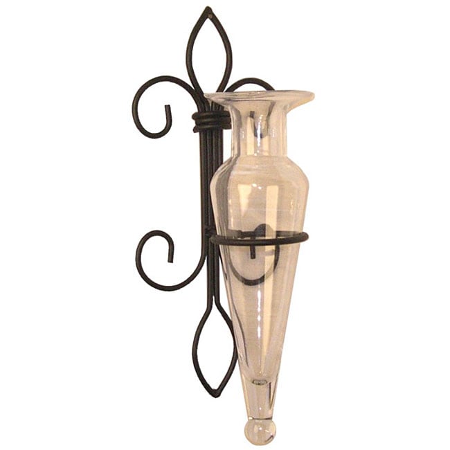 Clear Amphora Vase on Fleur de Lis Sconce  