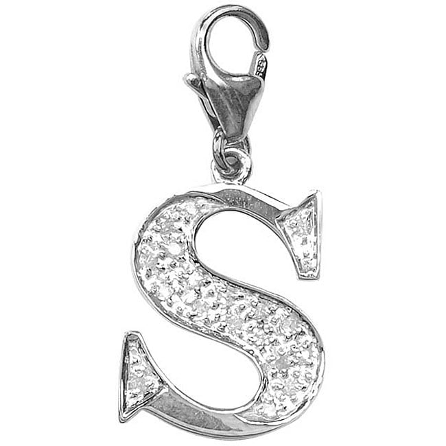 14k White Gold 1/10CT TDW Diamond Letter S Charm  