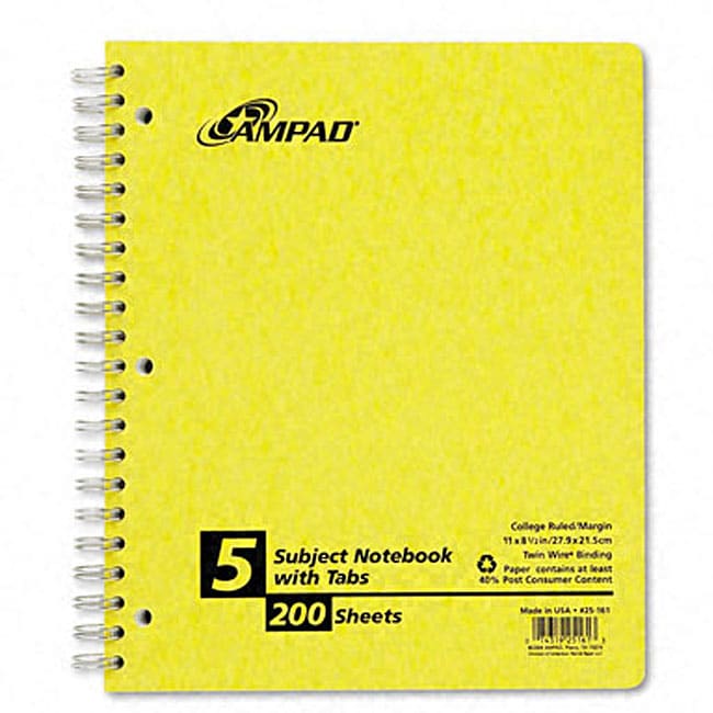 Ampad Wirebound 200 sheet College Rule 5 subject Notebook Subject & Lab Notebooks