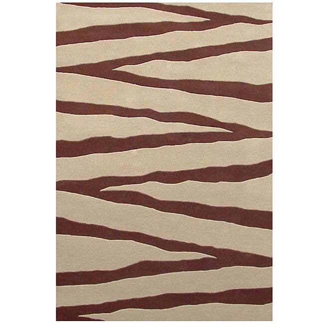 Hand-tufted Zebra Beige Line Wool Rug - 8' x 10'6