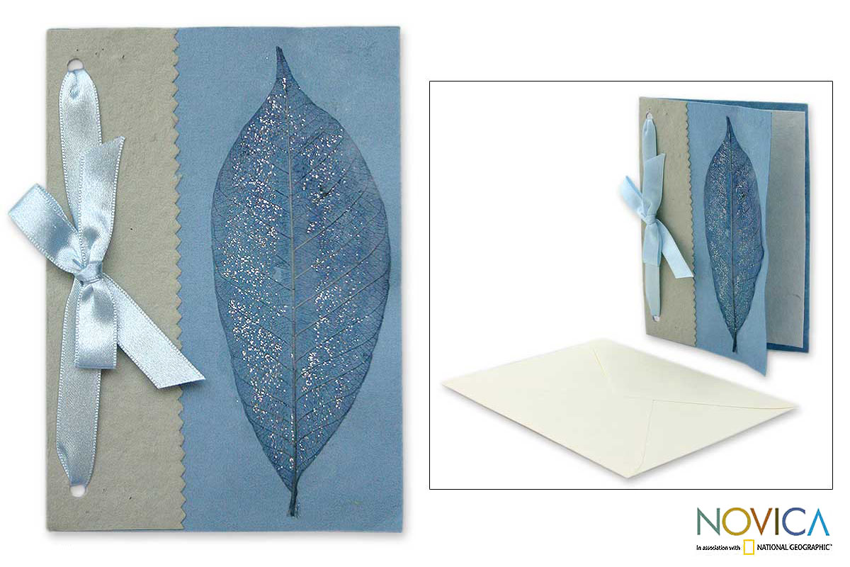 Set of 8 Bow tied Leaf Greeting Cards (Thailand)