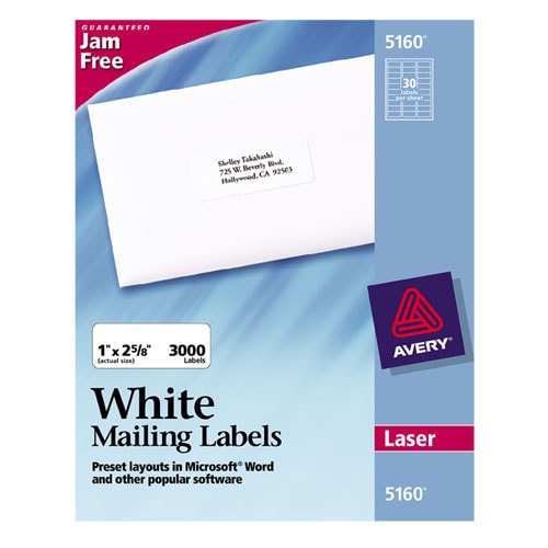 Laser Labels, Mailing, 1''x2 5/8'', White RSAress Labels