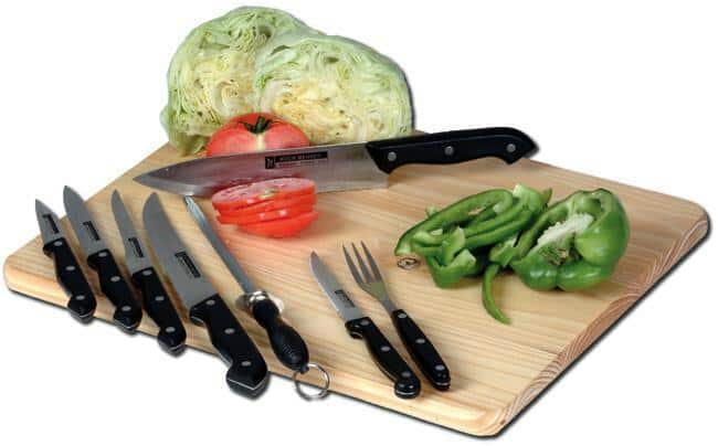 Gourmet Traditions 10-Piece Kitchen Knife Set w/ 13x18 Cutting Board