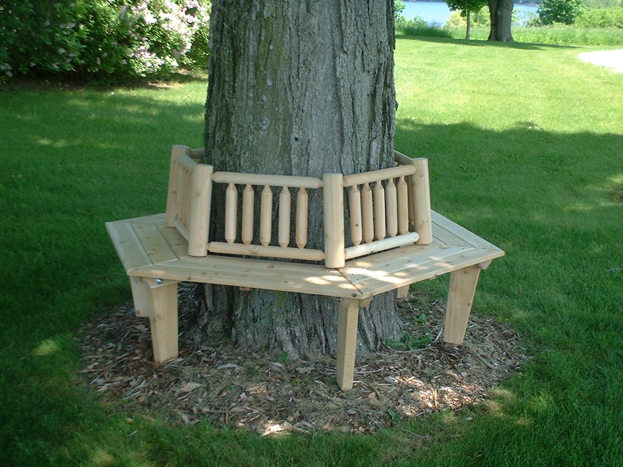 Large Cedar Adirondack Tree Bench with Back - Free Shipping Today ...