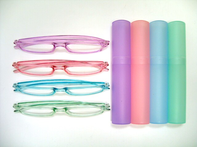 reading glasses in plastic tube