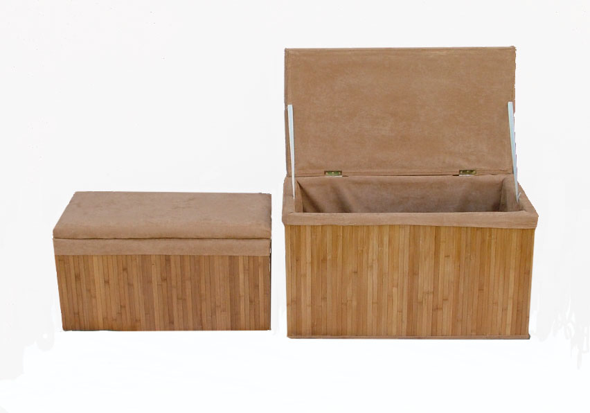 Set of Two Microsuede & Bamboo Storage Trunks Bed Bath & Beyond 1899644