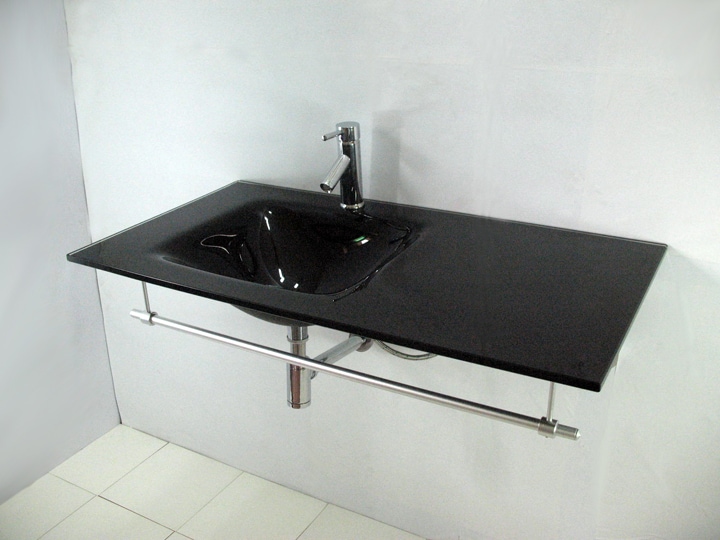 Shop Modern Black Glass Vanity with Formed Glass Sink Overstock 2458283