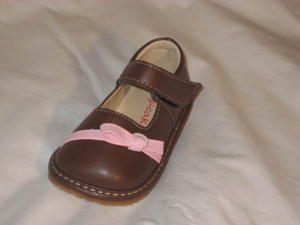 'Squeakies' Toddler Brown and Pink Mary Jane's Free Shipping On