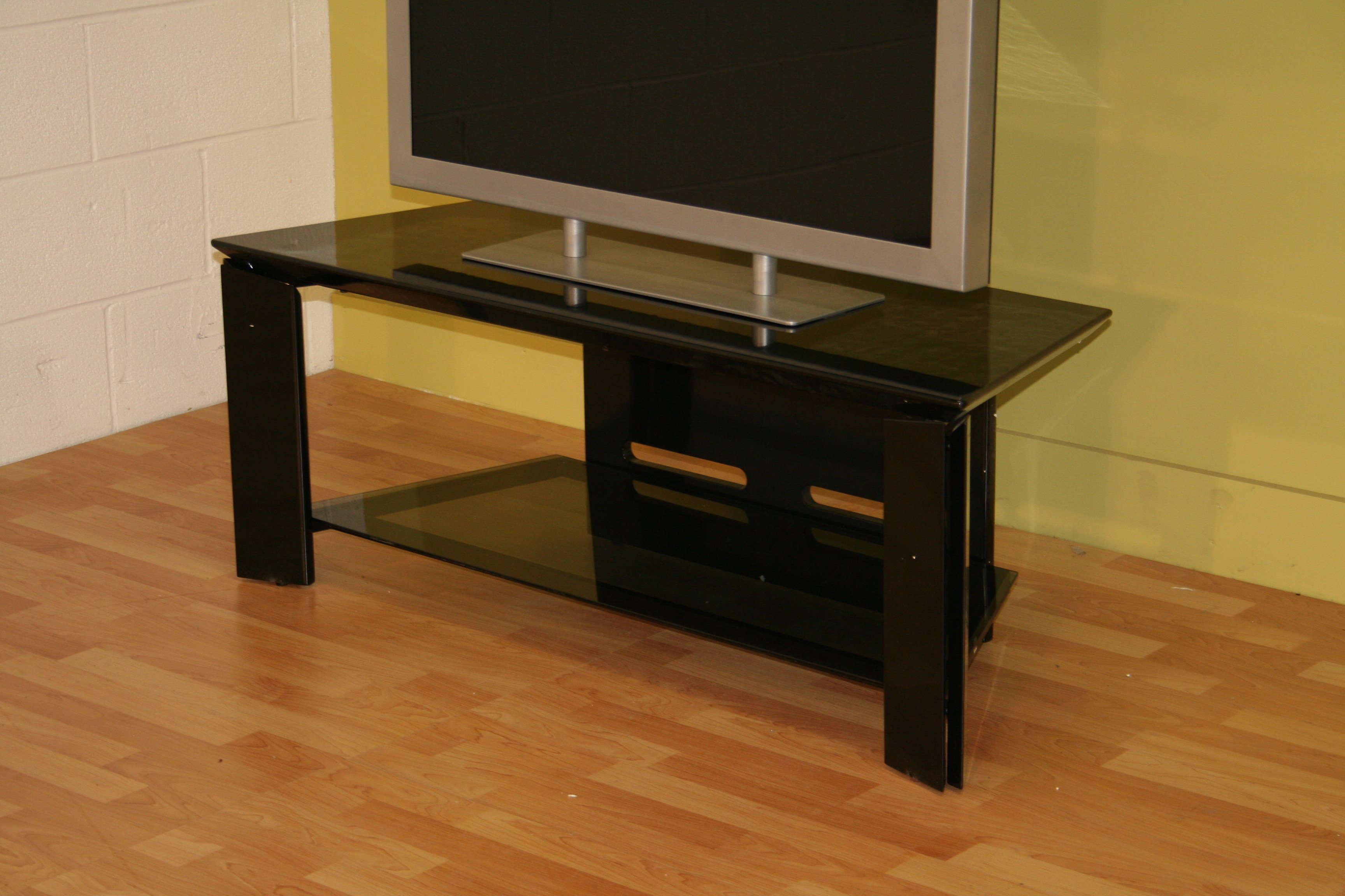 Hart Black Tempered Glass TV Stand Bed Bath & Beyond 3845868