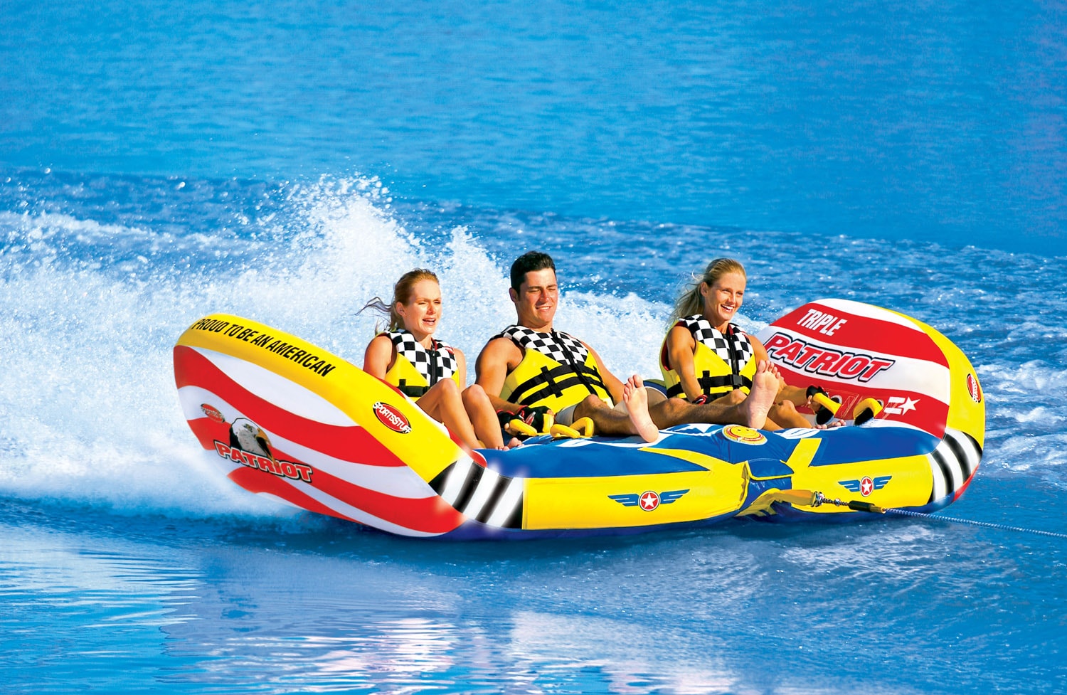 Patriot Three-seat Inflatable Towable Tube - 11949044 - Overstock.com ...