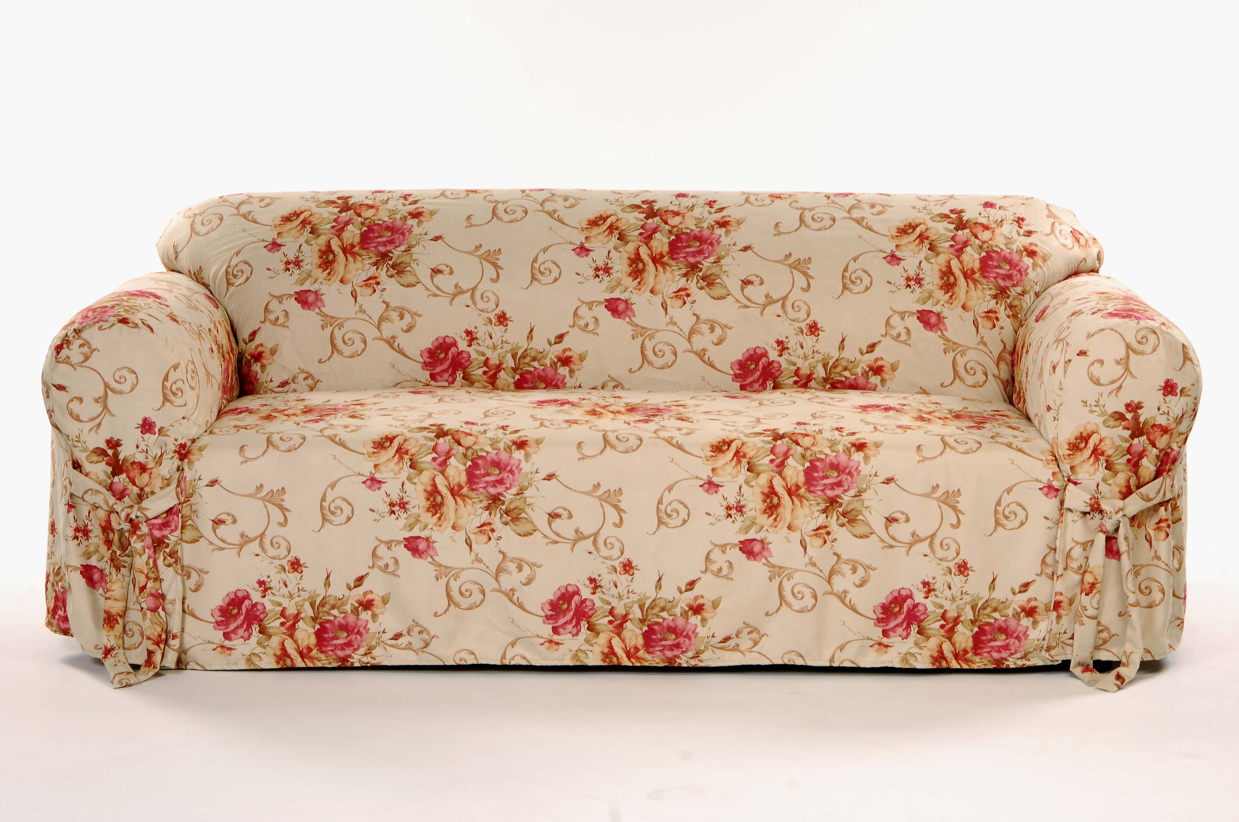 Bouquet Floral Faux Suede Sofa Slipcover Free Shipping