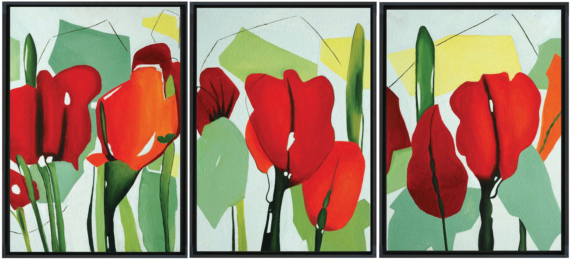 Floral Geometry Handpainted Framed Canvas Art (Set of 3) Bed Bath