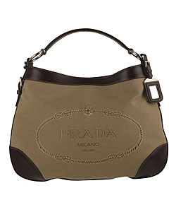 Prada Canvas Jacquard Logo Hobo Bag with Leather Trim - Overstock 