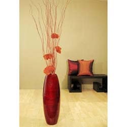Shop Bamboo Cylinder Floor Vase With Tall Wavy Willow Overstock