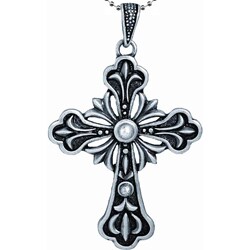 Pewter Ornate Cross Necklace - Overstock - 3189628