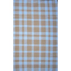 Handmade Alexa Checkered Collection Beige Cotton Rag Rug (6' x 9')