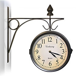 Garden Thermometer Clock Outdoor Vintage Wall Station Clock Decorative Retro Hanging Clock Sun Moon Pattern Waterproof