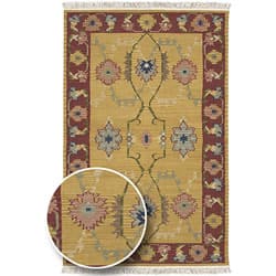 slide 1 of 1, Hand-woven Yellow/Red Southwestern Aztec New Zealand Wool Rug (8' x 11')