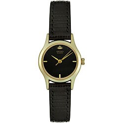 seiko watch women's black leather strap