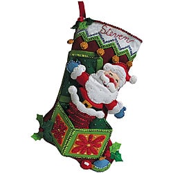 Bucilla Pop-up Santa Stocking Felt Applique Kit - 11460190 - Overstock ...
