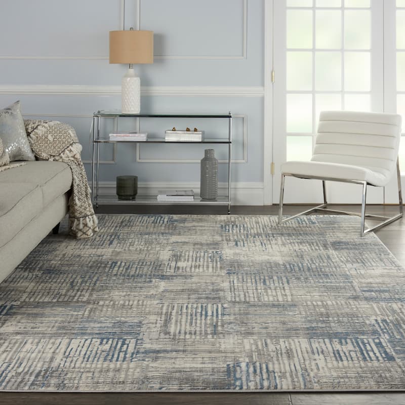 Nourison Solace Abstract Area Rug - 8' x 10' - Ivory/Grey/Blue