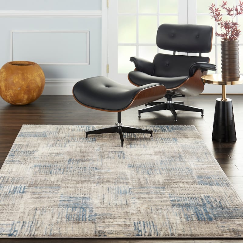Nourison Solace Abstract Area Rug - 5'3" x 7'3" Rectangle - Ivory/Grey/Blue
