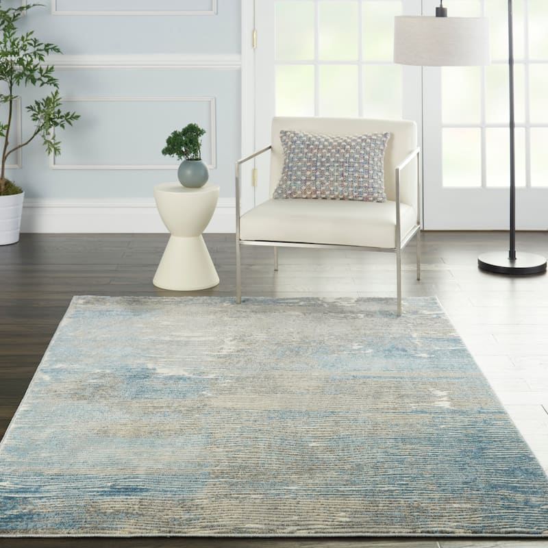 Nourison Solace Vintage Distressed Abstract Area Rug - 5' 3" x 7' 3" - Ivory/Grey/Blue - Runner/Rectangle