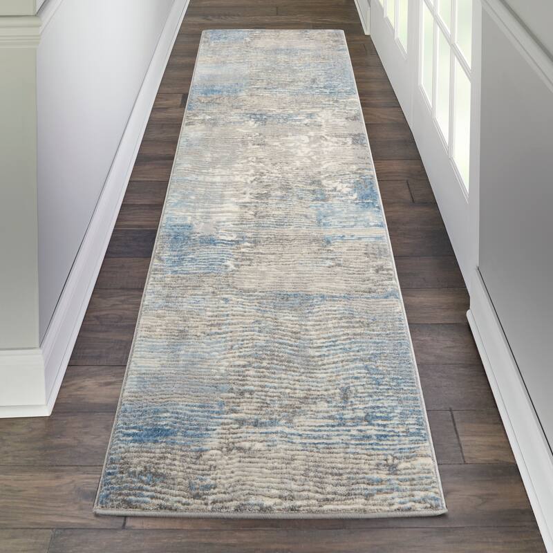 Nourison Solace Vintage Distressed Abstract Area Rug - 2'3" x 7'3" Runner - Ivory/Grey/Blue - Runner/Rectangle