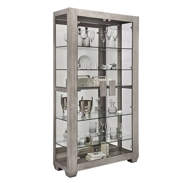 Shop Taupe Modern Lighted 5 Shelf Curio Display Cabinet On Sale