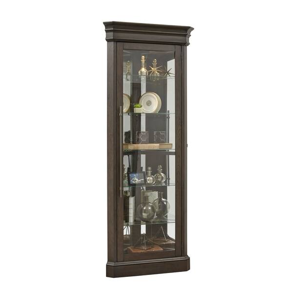 Shop Dark Oak Brown Lighted 5 Shelf Corner Curio Cabinet On Sale