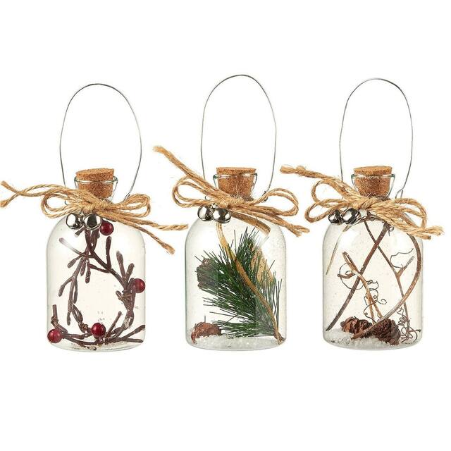 3-Pack Christmas Tree Decorations Hanging Glass Pinecone Ornaments Steel Handle