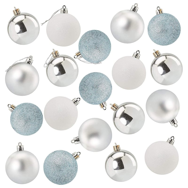 48-Pack Christmas Tree Ornaments Silver/Blue Shatterproof Small Balls Decoration