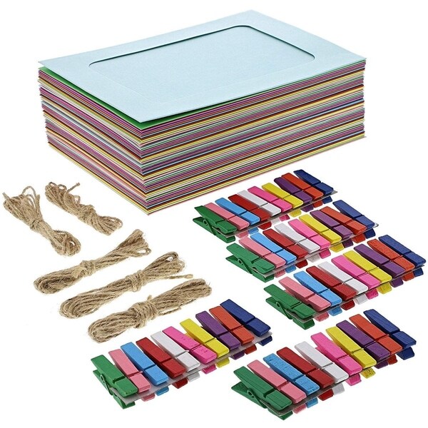 50 Pack Cardboard Paper Picture Photo Frame DIY Hanging Kit 5 x 7 Inch, 10 Color