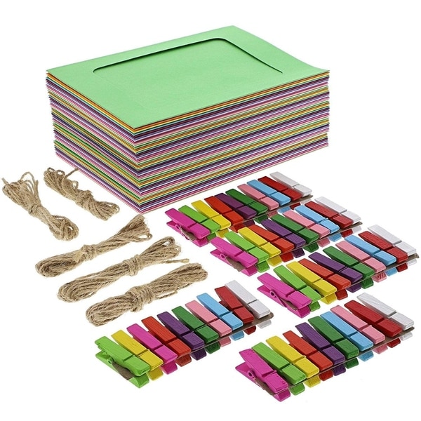 50 Pack Cardboard Paper Picture Photo Frame DIY Hanging Kit 4 x 6 Inch, 10 Color