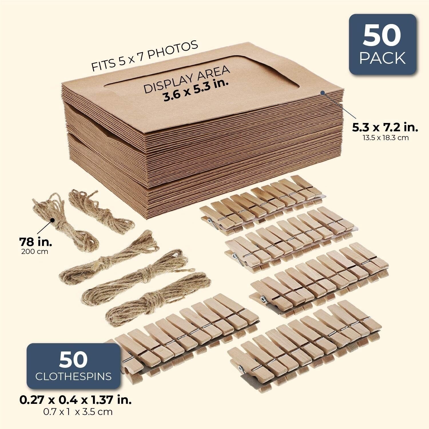 50 Pack DIY Cardboard Photo Frame Kit 5x7 Inch, Kraft