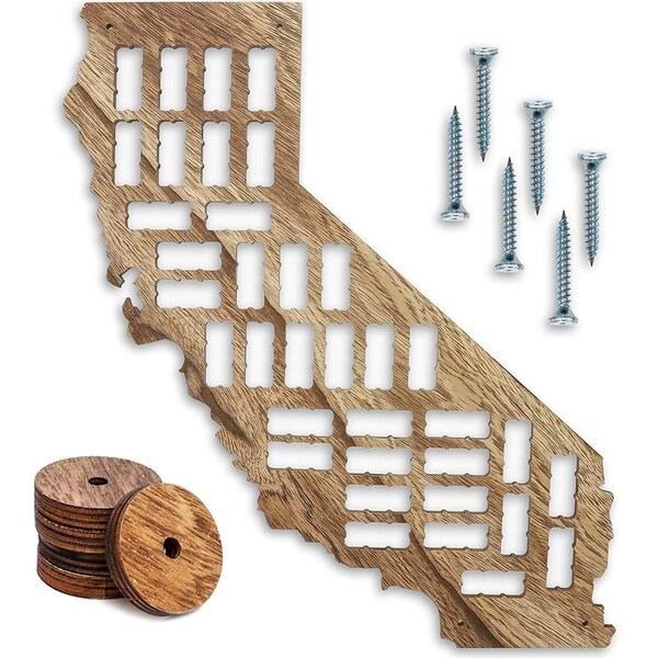 California Map Wood Wine Cork Holder Board for Wall Décor, L26 x H9.8 x W0.24"